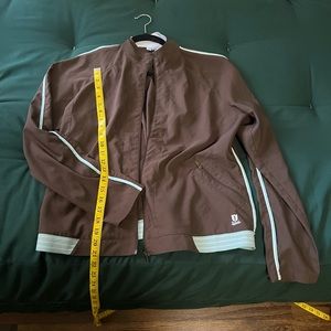 IZOD vintage, brown windbreaker with teal piping extra large
